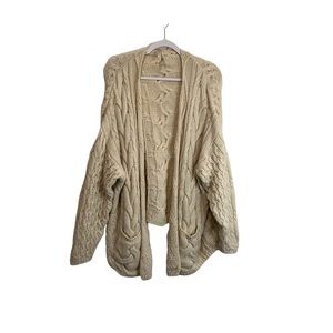 Ashley By 26 International Biege Cable Knit Fisherman Open Front Cardigan Size M
